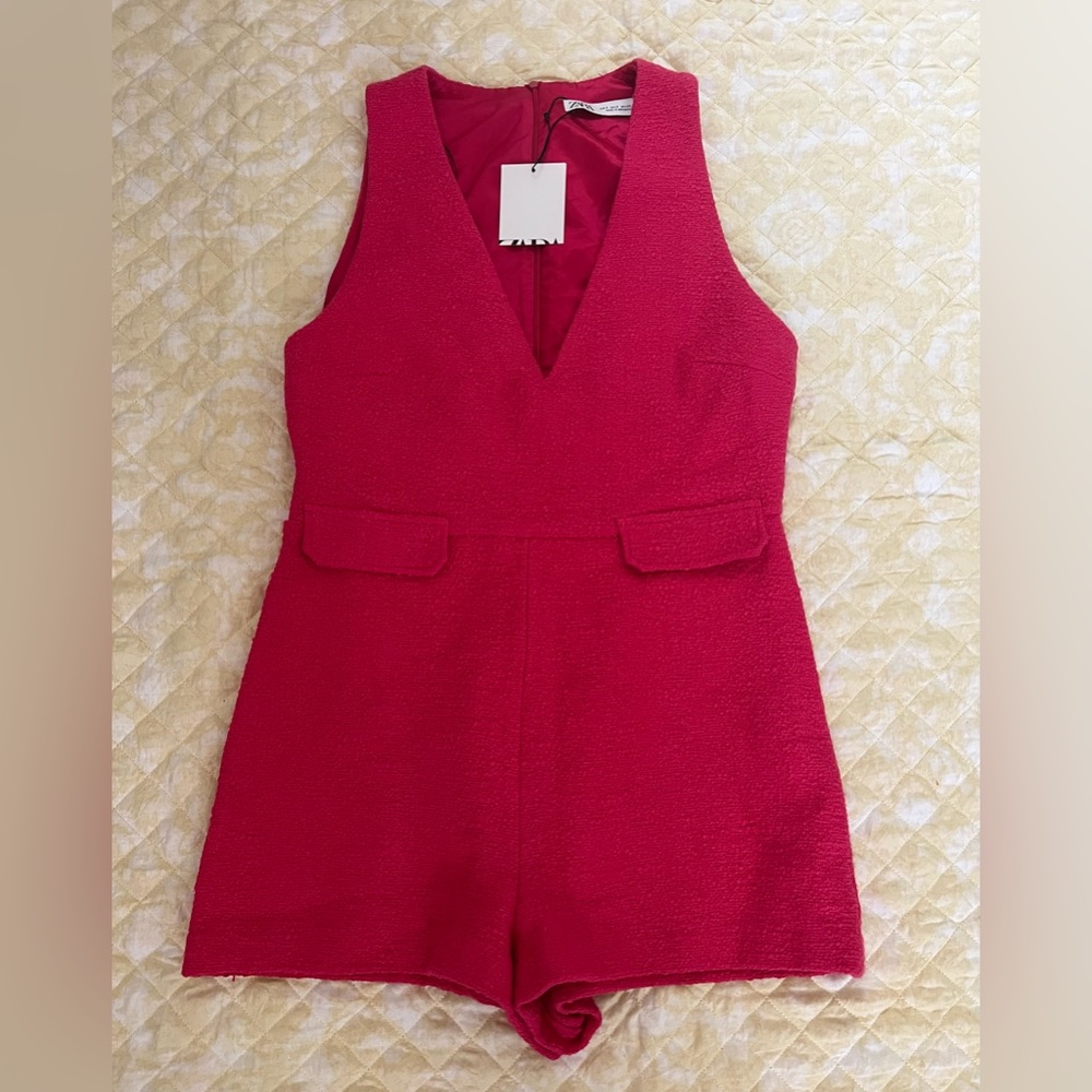 Zara short textured weave jumpsuit size S